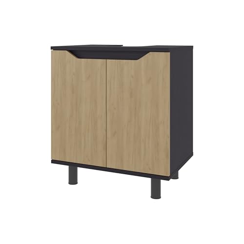 Gabinete de Almacenamiento para Bajo Lavabo en Roble y Negro, Tablero de Partículas, Multicolor miniatura 1