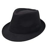 Happyupcity Cappello nero da uomo Manhattan strutturato Gangster Trilby Fedora Cappello Jazz Floppy Panama Cappello Gentlemans Flat Hat