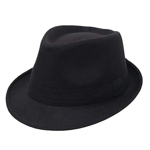 Bamboopack Cappello Fedora stile retrò classico Manhattan, cappello jazz, unisex, per spettacoli teatrali, feste, spettacoli, cosplay, matrimoni, vita quotidiana, Nero , Taglia unica
