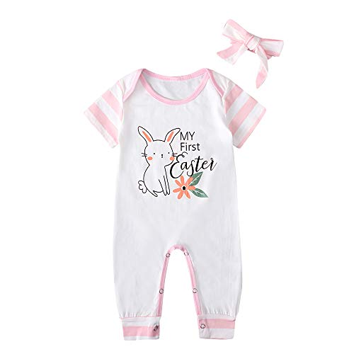 Baby Boys Girls Lucky Clover Print Long Sleeve Romper Jumpsuit/Skirt St. Patrick's Day Pajama Outfits (Pink, 0-6 Months)