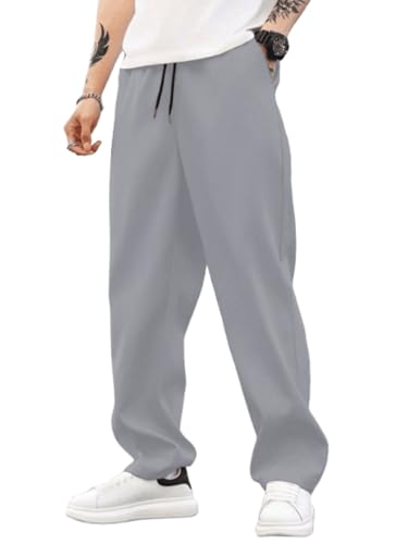 Image of MULAVRI Solid Drawstring Relexed Fit Modern Straight Leg Pants for Men's
