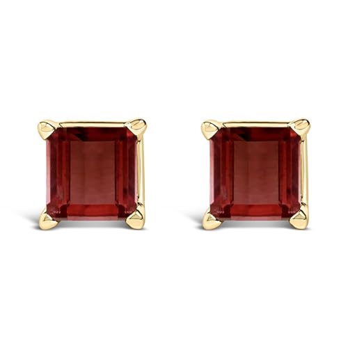 14K Yellow Gold 5x5MM Princess Cut Red Garnet Solitaire Stud Earrings
