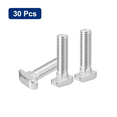 Image of uxcell 30Pcs T-Slot Bolts, M8 x 35mm Hammer Head Bolt T Screw Drop-in Stud for 4040 Series T-Slot Aluminum Extrusion Profile, 304 Stainless Steel, Silver