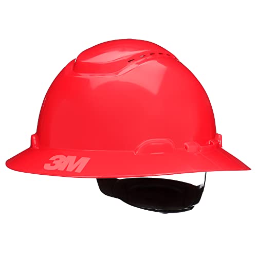 3M Hard Hat SecureFit, Red, Vented Full Brim Style Helmet, ANSI Z87.1