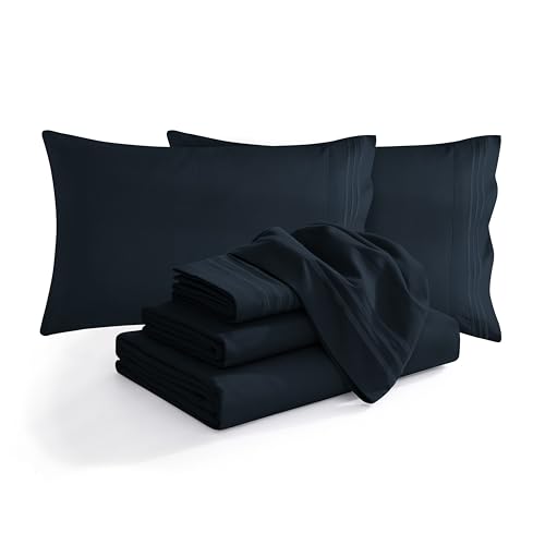 Elegant Comfort Luxurious Soft 1500 Thread Count Egyptian 6-Piece Premium Hotel Quality Wrinkle Resistant Coziest Bedding Set, Easy All Around Elastic Fitted Sheet, Deep Pocket, Cali King, Black