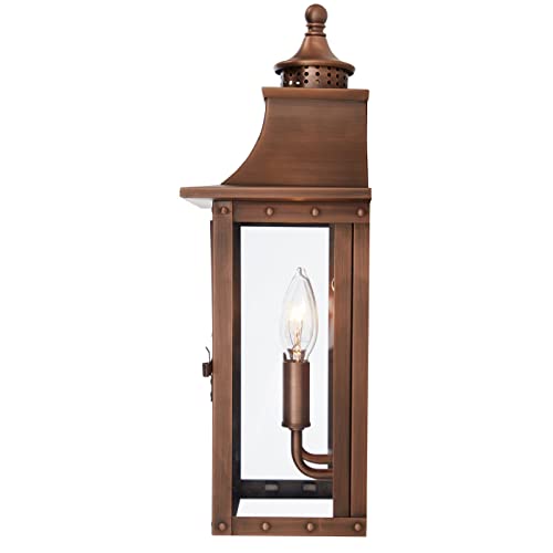 Acclaim Lighting 8302Cp | Vintage Solid Copper Two Light Dimmable Wall Mounted Outdoor Wet Rated Lantern With Clear Glass | Hand Crafted Classic Colonial America Design (Copper Patina - Style One) #TOP4