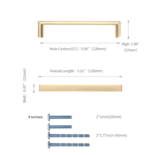 Image of 2 Pack 5 Inch(128mm) Kitchen Cabinet Handles Brushed Gold Cabinet Pulls Kitchen Cabinet Hardware Drawer Pulls for Dresser Cupboard Wardrobe