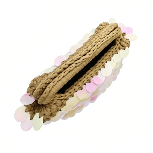 Image of Small Woven Clutch Purse Handmade Crochet Evening Bag Unique Sequin Clutch Handbag for Wedding Party Prom