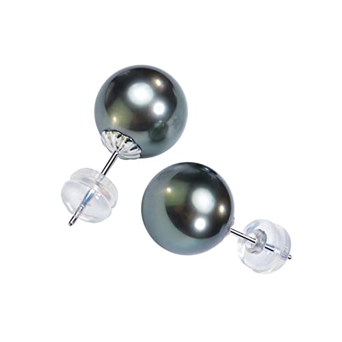 ZYFSHA Boucles d'oreilles à Tige en Perles de Tahiti pour Femme, Or Blanc 18 carats, Perles Rondes de 7 à 11 mm, pour Vacances, Rendez-Vous, Emballage de boîte de Noël (7)