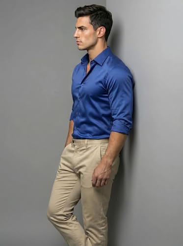 Image of Diverse Men's Satin Casual Shirt | Premium Solid Poly Satin | Wrinkle-Free, Full Sleeve Regular Fit Office, Business Wear