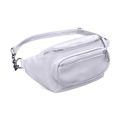 LIVACASA Waist Bag Casual PU Leather Bum Bag with Multiple Zipper Pockets for Women Fanny Pack Lightweight Adjustable Strap Hip Pouch Waist Bag Ladies White Cover