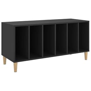 vidaXL Engineered Wood Record Cabinet Stand - Black Sideboard with Vinyl Storage and Solid Eucalyptus Feet for Living Room, Bedroom, Office