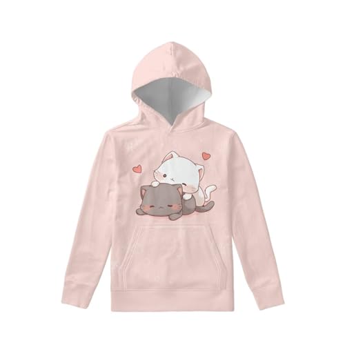 WELLFLYHOM Pink Hoodies for Girl Kawaii Cat Sweatshirt Size 8-10 Cute Outfits Long Sleeve Jacket Shirt Cute Clothes Girls Fashion Hoodie Workout Sweatshirts Loose Comfy Activewear