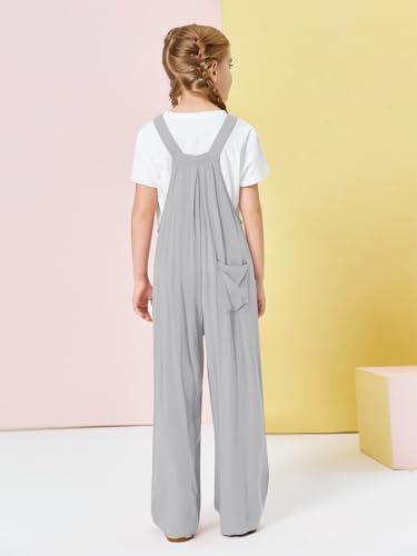Image of Haloumoning Girls Overalls Kids Casual Sleeveless Wide Leg Jumpsuit Loose Rompers with Pockets 5-14 Years