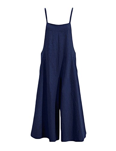 GOOCHEER Womens Summer Adjustable Straps Loose Overalls Wide Leg Long Pants Bib Jumpsuit with Pockets L-XXXL (X-Large, Blue)