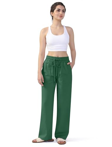 Linen Flowy Palazzo Pants for Women Summer Wide Leg Beach Casual Vacation Pants Trousers with 4 Pockets2