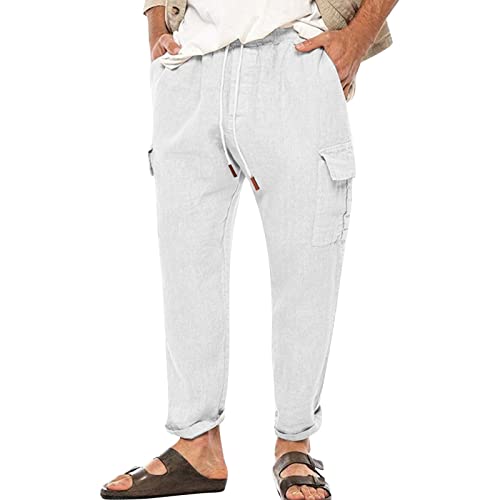 Pantalon cargo homme bleu coupe fuselée jogging molleton survêtement casual avec poches