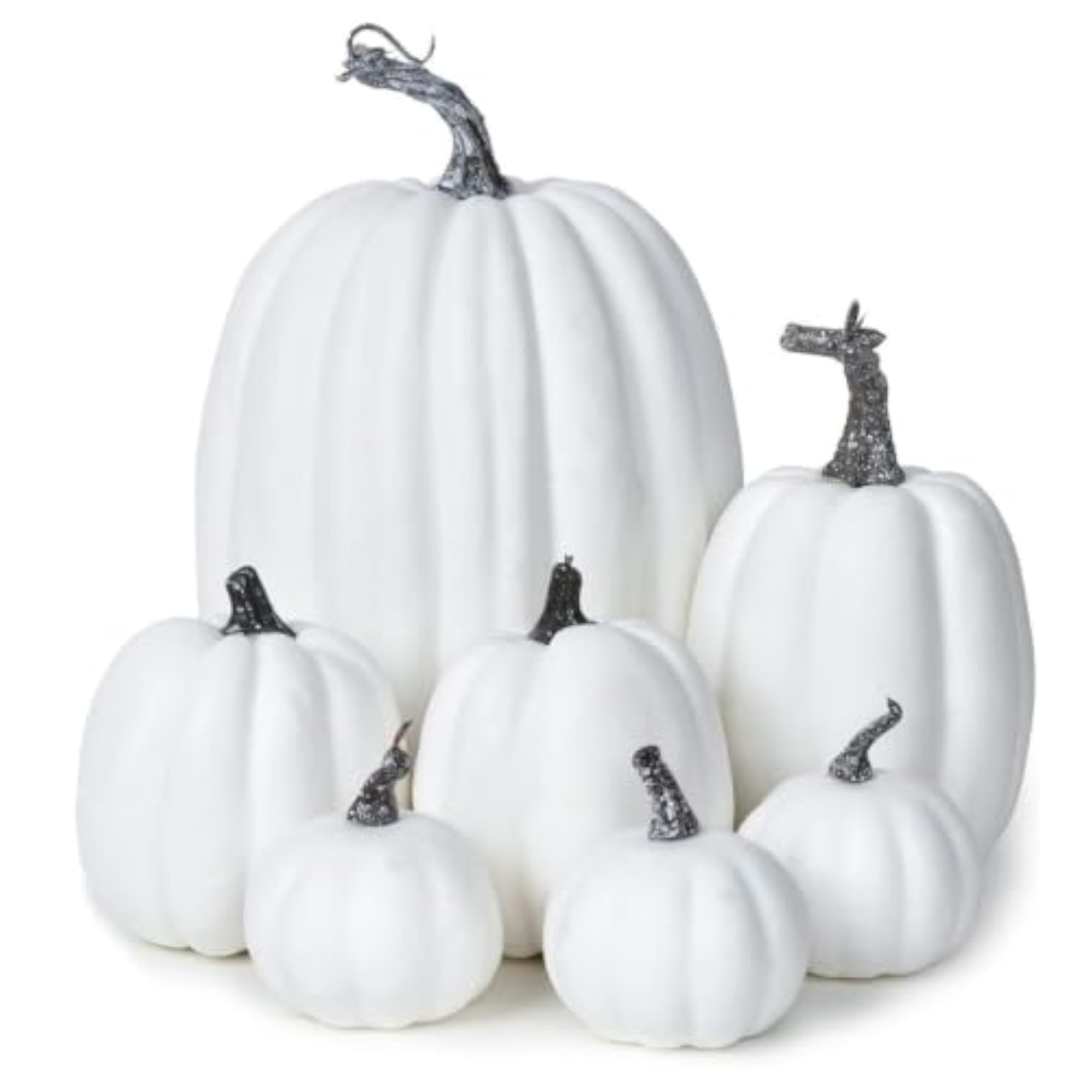 7 Pieces Glitter Stem Foam Pumpkin Decorative Artificial Pumpkins