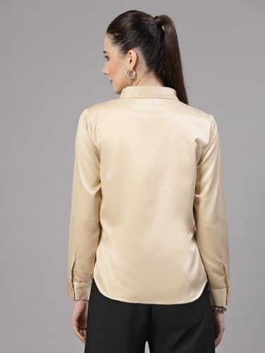 Image of Style Quotient Women Olive Satin Regular Formal Shirt