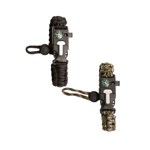 Bushcraft Survival Pulseira Paracord e equipamento de acampamento multiferramenta 5 em 1 – Inclui bú