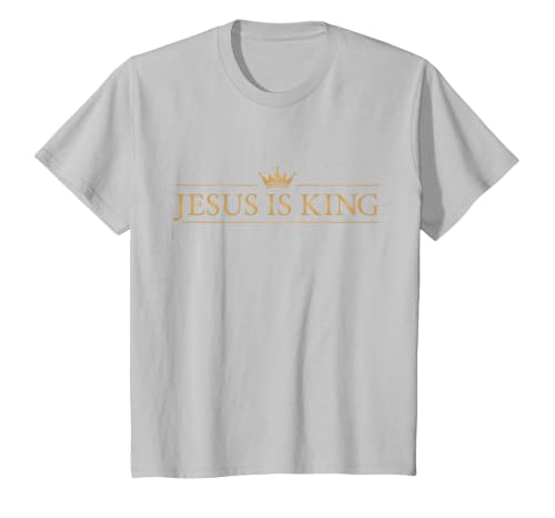 Classic Jesus is King with Crown Christian T-Shirt, Youth, Silver Grey, 4T