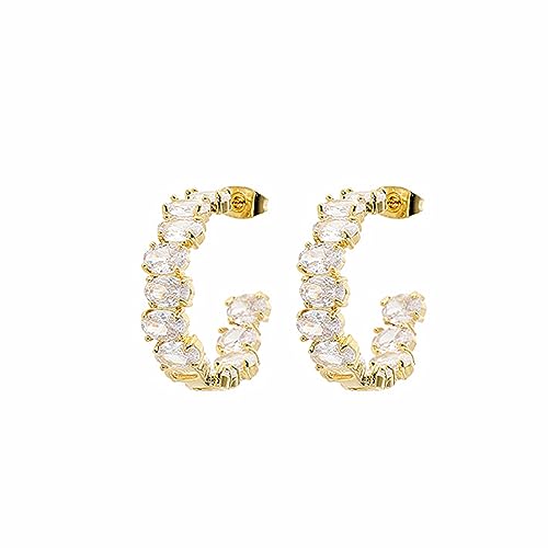 Boucles d'oreilles C en zircon ovale doré de luxe pour un style élégant