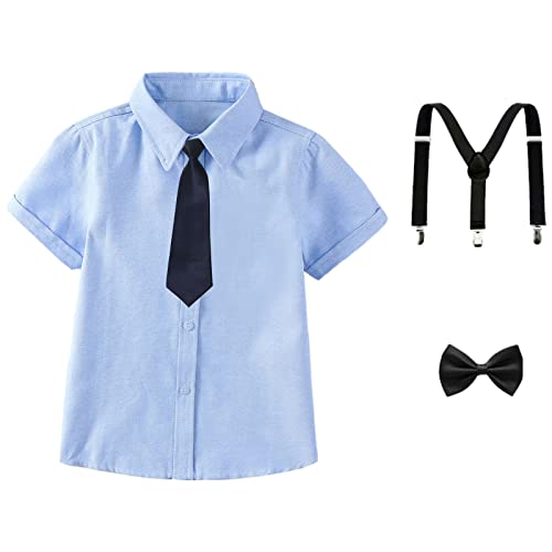 Image of amropi Boy Tuxedo Outfit 5-Piece Long Sleeve Bow-Tie Shirt and Suspender Pants Set for Age 1-13 Years