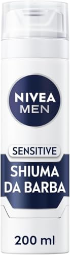 NIVEA MEN Sensitive Schiuma da Barba in Confezione da 6 x 200 ml, Schiuma Barba Arricchita con Combinazione di Camomilla e Hamamelis, Rasatura della Barba Senza Irritazioni