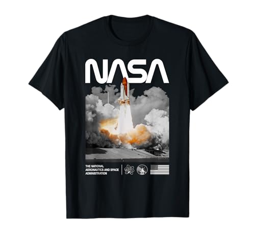 NASA Space Shuttle Launch Colored Black White Worm Logo T-Shirt