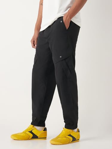 Image of Bewakoof Men's Solid Super Loose Fit Nylon Joggers