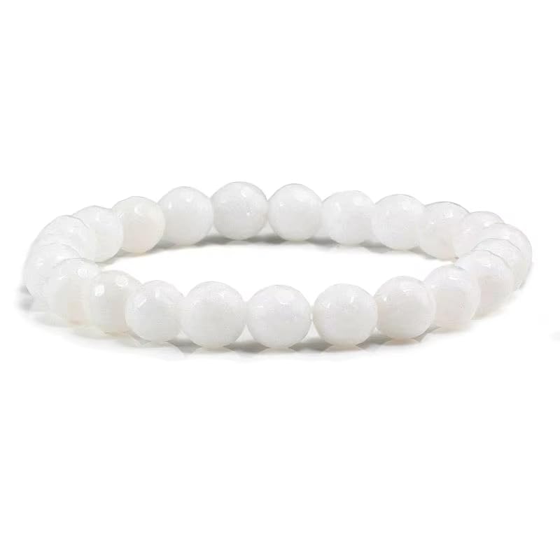 CYDXD Bracelet en Pierre Naturelle de 8mm pour Homme et Femme,Perles D'Agate Naturelle Blanche Réglables, D'Amitié pour Femme,Anniversaire,Yoga,8mm