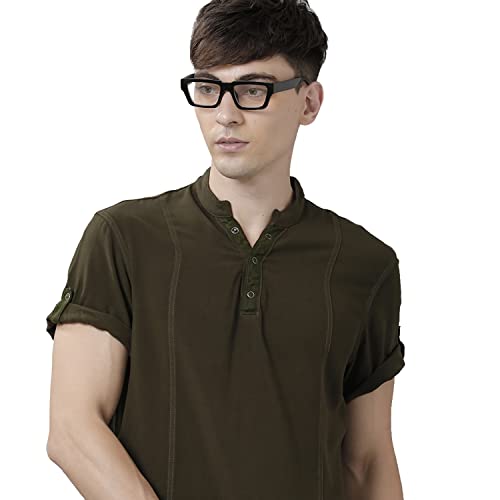 Image of Identiti Men's Cotton Solid Full Sleeve Slim Fit Shirt with Mandarin Collar