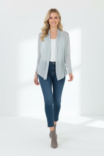 Image of ToBeInStyle Womens Open Front Long Sleeve Lightweight Asymmetrical Draped Cardigan with Side Pockets