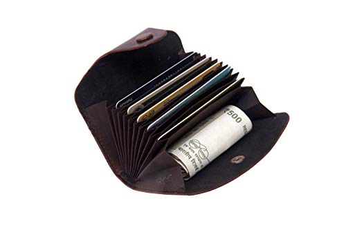Image of Cable World 10 Slots Leather Credit Card Holder Men's Wallet (Brown, 10.5 x 7.5 x 2.5 cm)