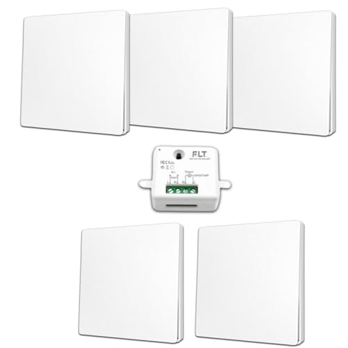 Interrupteur sans fil et sans pile Auto alimenté - Écologique - Qualité Pro - Va et vient RF 5 télécommande + 1 relais radio encastrable - Longue Distance - Intérieur Extérieur IP64