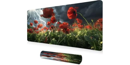 Tapis de souris XXL gamer 1200x600 antidérapant grand tapis souris rose motif fleurs