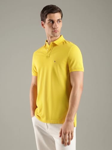 Image of Tommy Hilfiger Solid Regular fit Cotton Polo t-Shirt