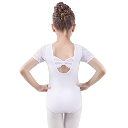MOLLDAN Girls Dance Leotard Lace Neck Dance Wear Top,Back Bow/Water Drop-Shaped Long Sleeve-black 3-4T