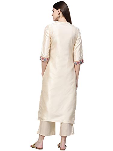 ZIYAA Art Women's Cream Poly Silk Straight Kurta and Palazzo Set 2 ZIYAA Art Women's Cream Poly Silk Straight Kurta and Palazzo Set - Image 2
