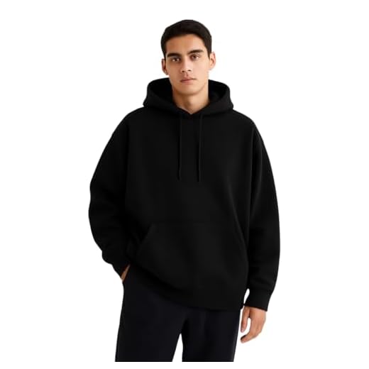 Milltex Men Oversized Pullover Hoodies – Heavyweight 280 GSM CVC Fleece Sweatshirt with Kangaroo Pocket, Relaxed Fit Drop Shoulder Hoodie for Streetwear, Printing & Embroidery Blanks Black