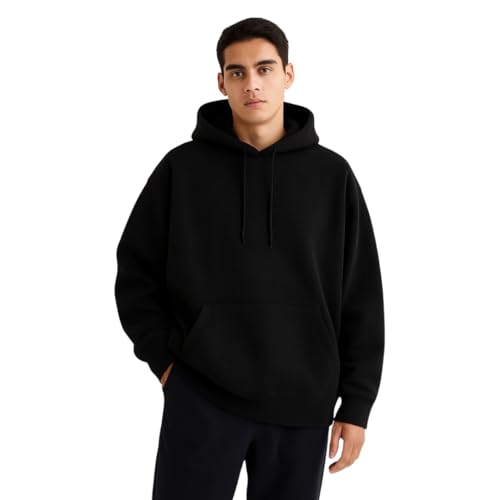 Men Oversized Pullover Drop Shoulder Hoodie Heavyweight CVC Fleece Kangaroo Pocket Relaxed Fit Sweatshirt Blanks