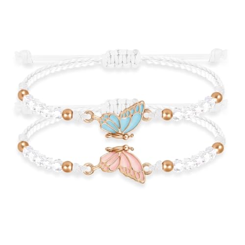 Image of SANNIDHI 2 Pcs Friendship Bracelet for Girls and Women Butterfly Best Friend Bracelet For Couples Adjustable Matching Bracelets BFF Beads Bracelets Jewellery Birthday Rakhi Gift For Sister, Kids