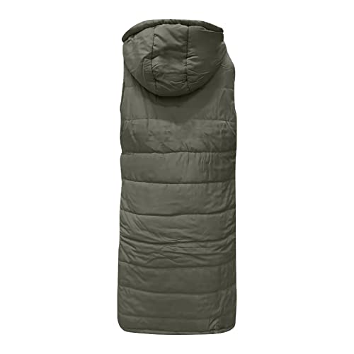 Meldvdib Winter Long Puffer Vest For Women Windproof Hooded Quilted Down Vest Padded Sleeveless Long Coats Jacket Outerwear (Army Green, Xxl) #TOP3