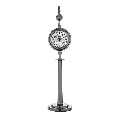 Image of Decor de Maison Metal Brings Handcrafted Aleksi Table Clock for Kidsroom,Living Room,Bedroom,Study Table,Office Desk|Classic Non-Ticking Tabletop Battery Operated Analog Desk (Black, Majestic Spire)