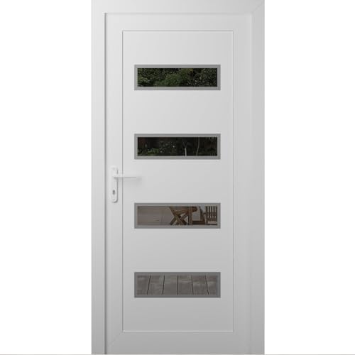 VDOMDOORS Front Exterior Prehung Metal-Plastic Door Mirrored-Clear Glass | Manux 8113 White Silk...