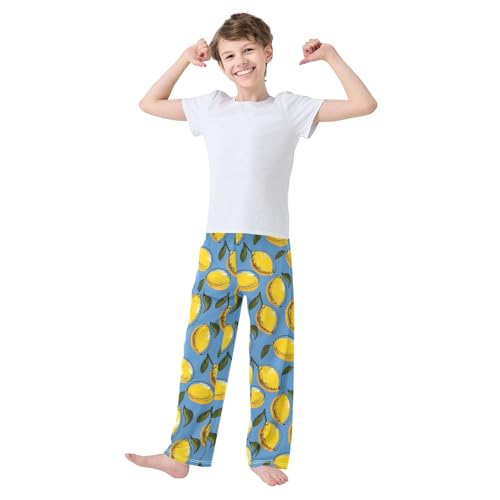 Lemon Blue Cute Cartoon Pattern Cute Pajama Pants, Soft Sleepwear Lounge Pants Pajama Pj Bottoms for 6-14 Years3