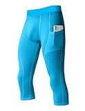SPVISE Blue 3/4 Men's Athletic Compression Pants Dry Fit Basketball Leggings Running Gym Tights Spandex Base Layer Bottoms