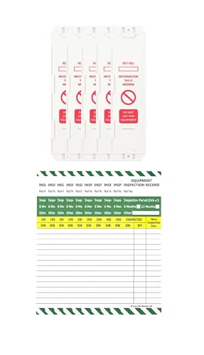 LIVELIFEBETTER Sicherheits-Inspektionsetiketten für Geräte – 5 Halter und 10 Einsätze – zeigen, dass Ausrüstung geprüft wurde (LOLER/PUWER) und für den Einsatz geeignet – langlebige