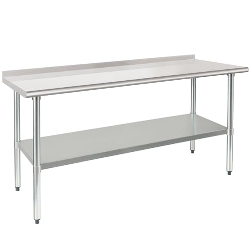 Image of HARDURA Stainless Steel Table Prep & Work Table 24 x 72 Inches NSF Heavy Duty Commercial with Undershelf and Backsplash for Restaurant Kitchen Home and Hotel