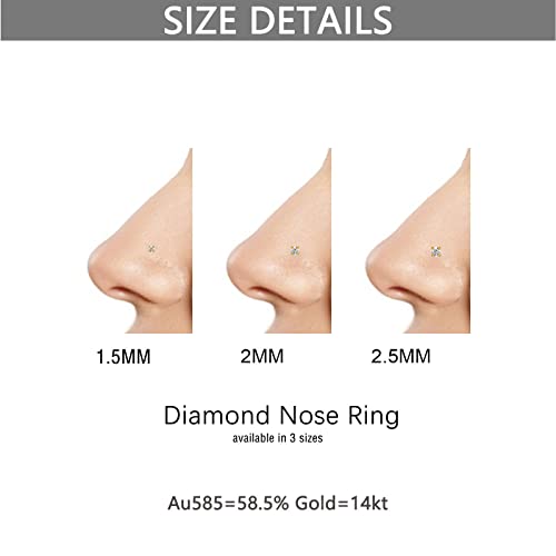 Mrenite Solid 14K Yellow Gold Genuine Diamond Nose Stud For Women 20G 2.5Mm Diamond Nose Ring Twist Screw Nose Piercing Jewelry #TOP4